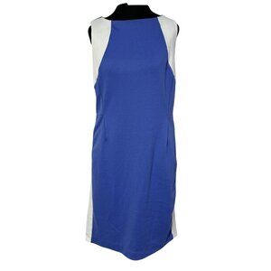 Hal Rubenstein Womens M Blue & White Sleeveless Stretch Dress